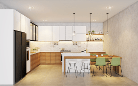 kitchen with island table