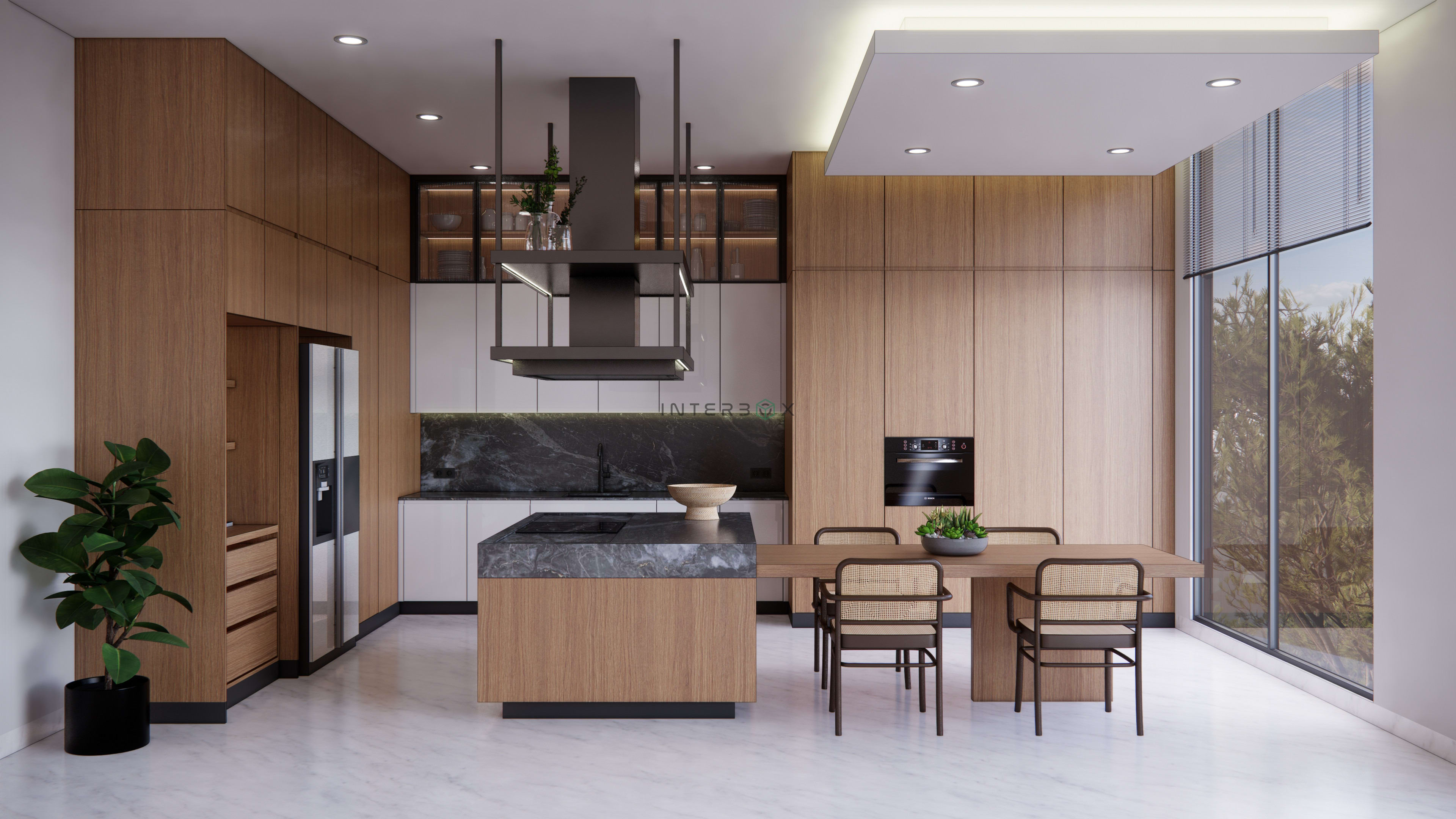 KCA002 - Modern Kitchen with Island & Dining Area