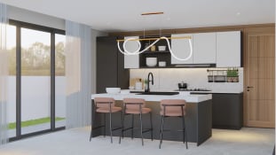 Compact kitchen with island table