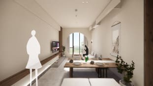 Korean Hanok Inspired Unit - Living and Dining Area