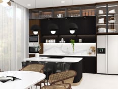 Kitchen dining room with dark modern theme
