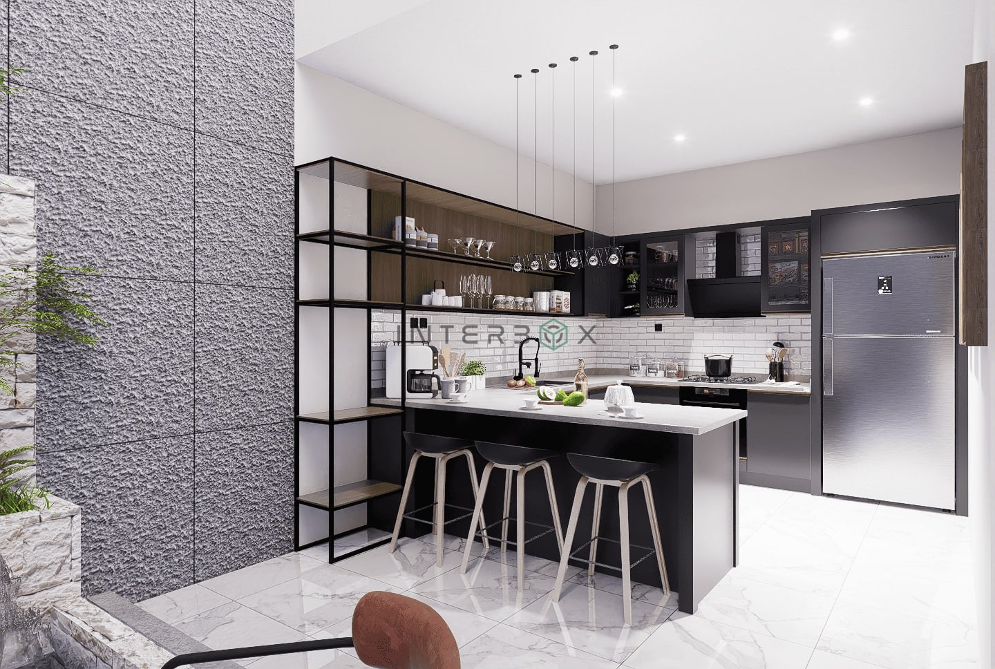 Industrial Kitchen and Dining Room with Nature Touch