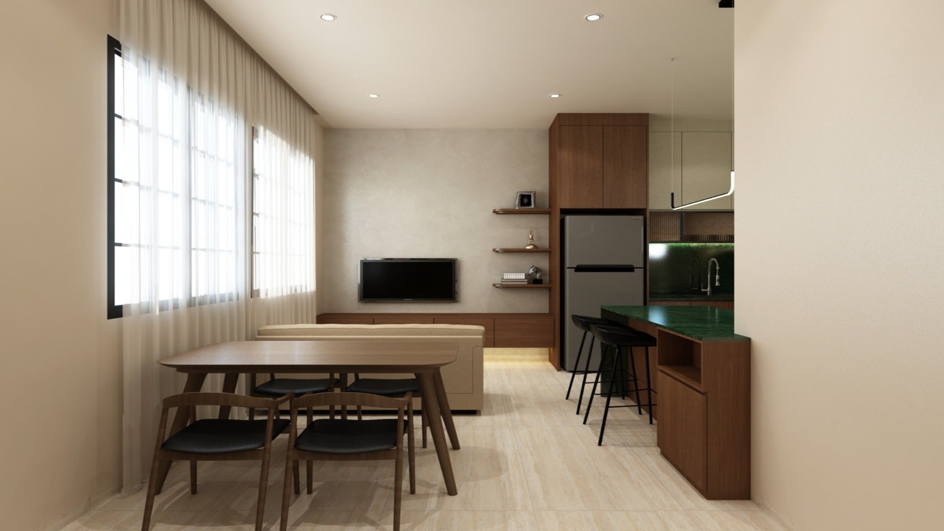 Mid Century Modern Living Room & Kitchen