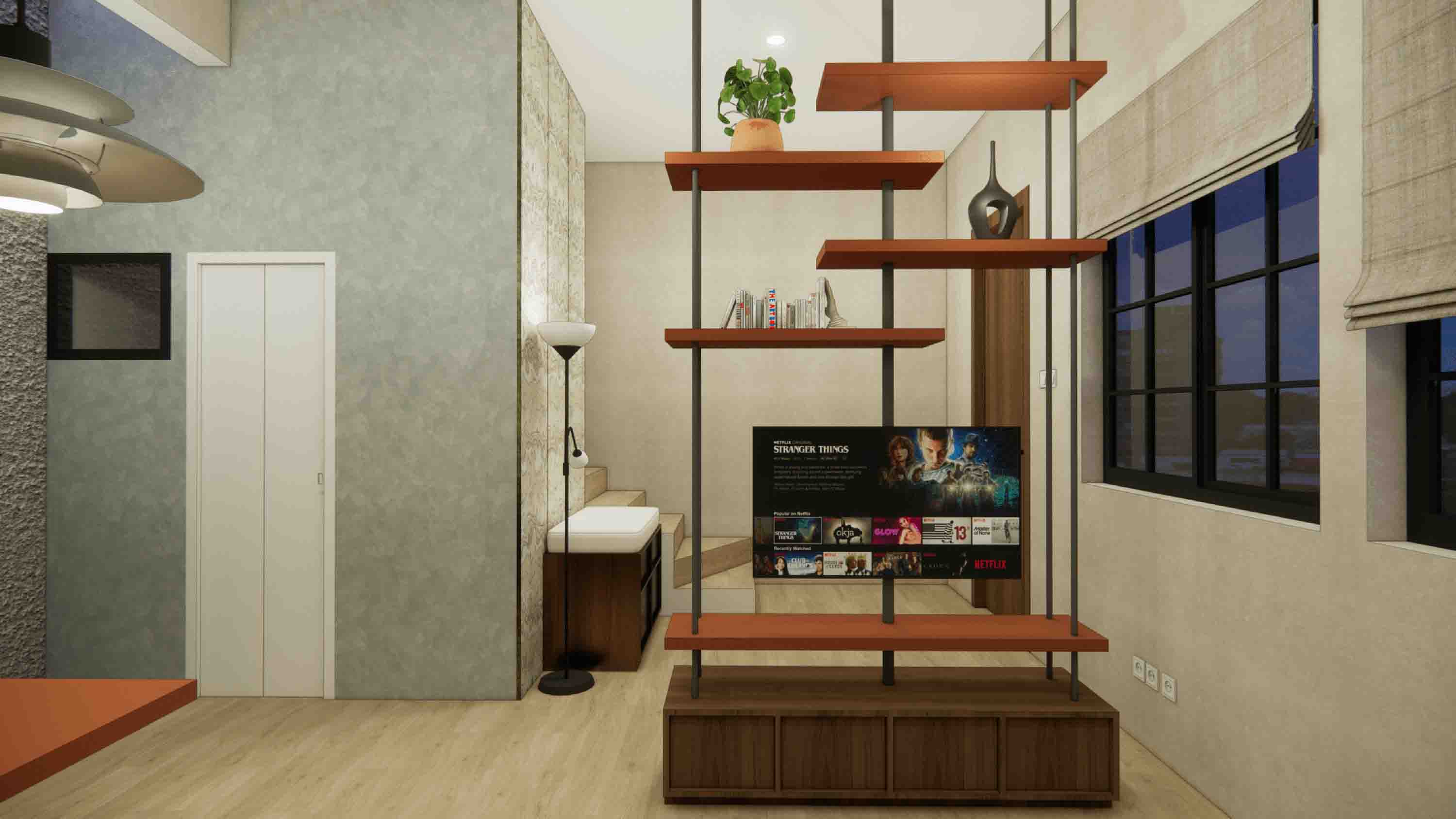 MID CENTURY LIVING ROOM AND KITCHEN